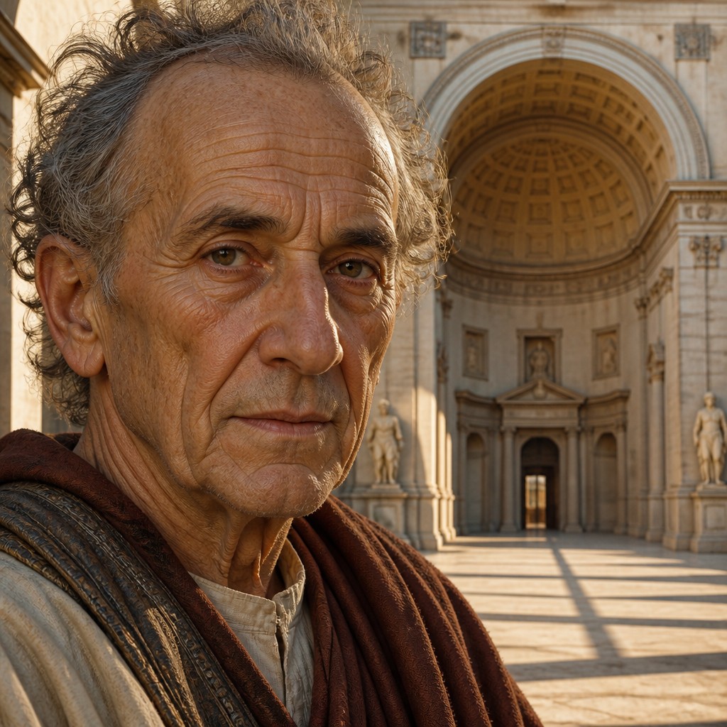 close-up portrait of an elderly person with expressive weathered features — Renaissance Architecture