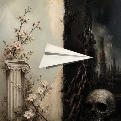 a paper plane, clean minimal composition on a plain background, no text