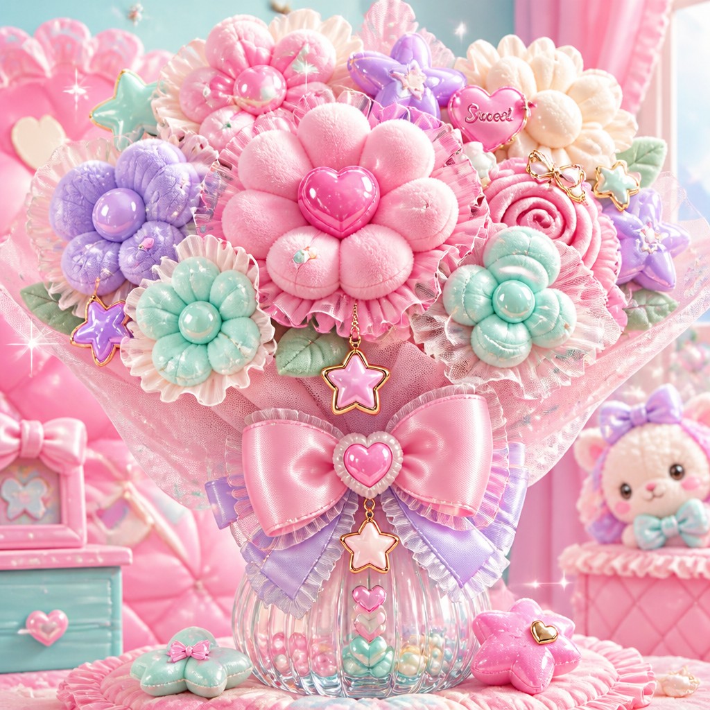 bouquet of flowers in a glass vase — Kawaii Fashion Style