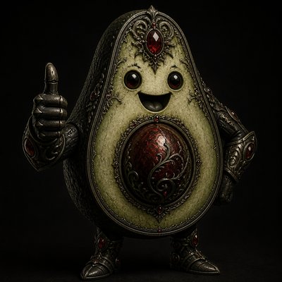 a happy avocado character giving a thumbs up, bold readable design on a plain background, no text
