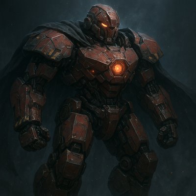 modern, red mech with cape