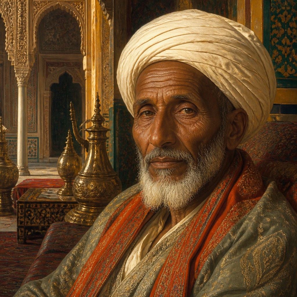 close-up portrait of an elderly person with expressive weathered features — Orientalist Painting Style