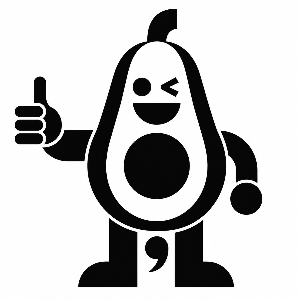 a happy avocado character giving a thumbs up, bold readable design on a plain background, no text