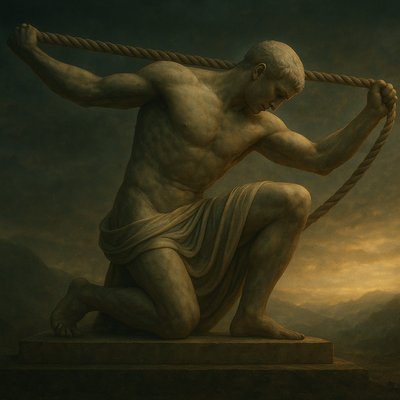 a statue of a man with a rope around his neck