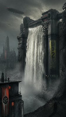 towering waterfall cascading down a cliff
