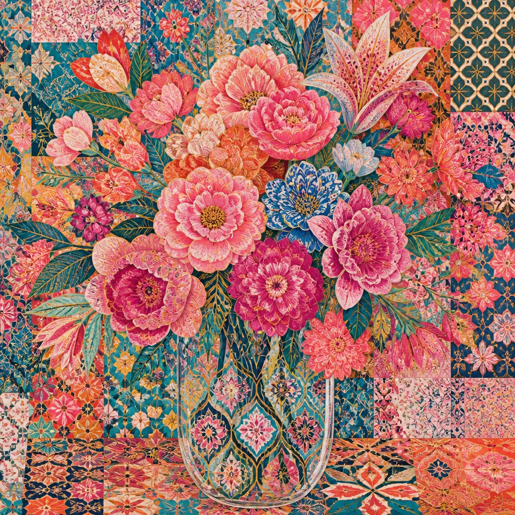 bouquet of flowers in a glass vase — Pattern and Decoration Art Style