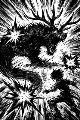 a black and white drawing of a dragon