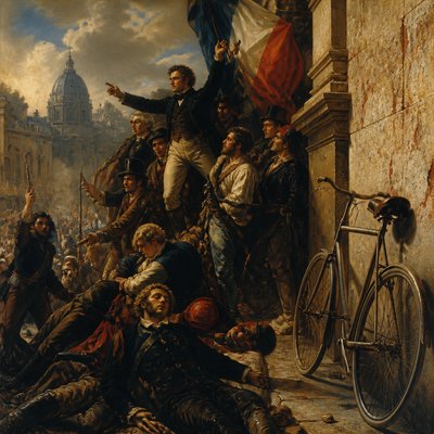 bicyle resting against a wall — History Painting Art Style