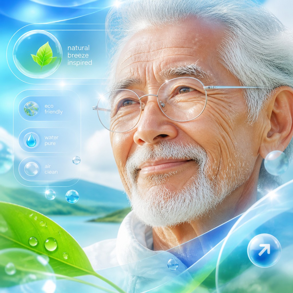 close-up portrait of an elderly person with expressive weathered features — Frutiger Aero Aesthetic