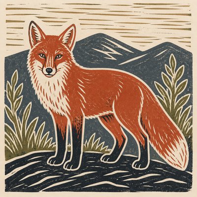 animal standing in natural pose — Linocut Print Style