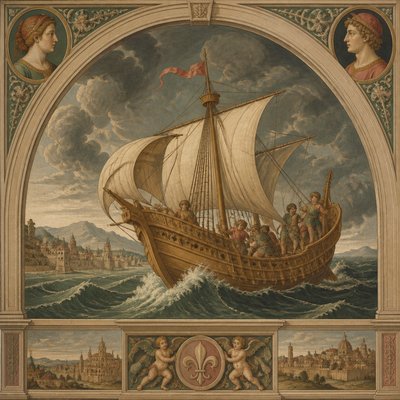 sailing ship on a stormy sea