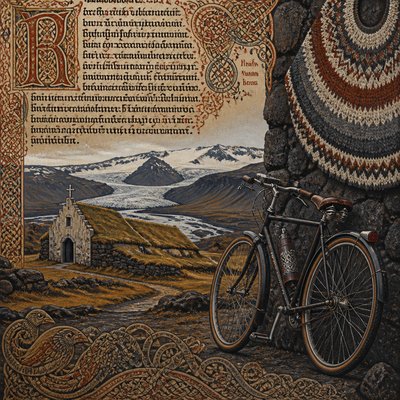 bicyle resting against a wall — Icelandic Art Style