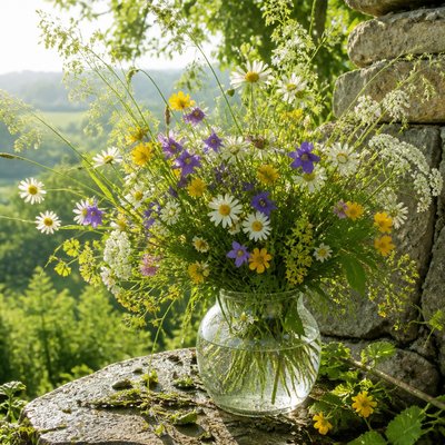 bouquet of flowers in a glass vase