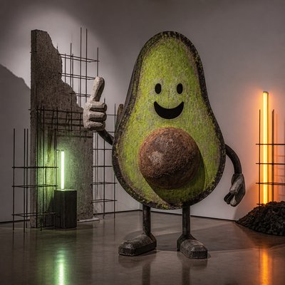 a happy avocado character giving a thumbs up, bold readable design on a plain background, no text