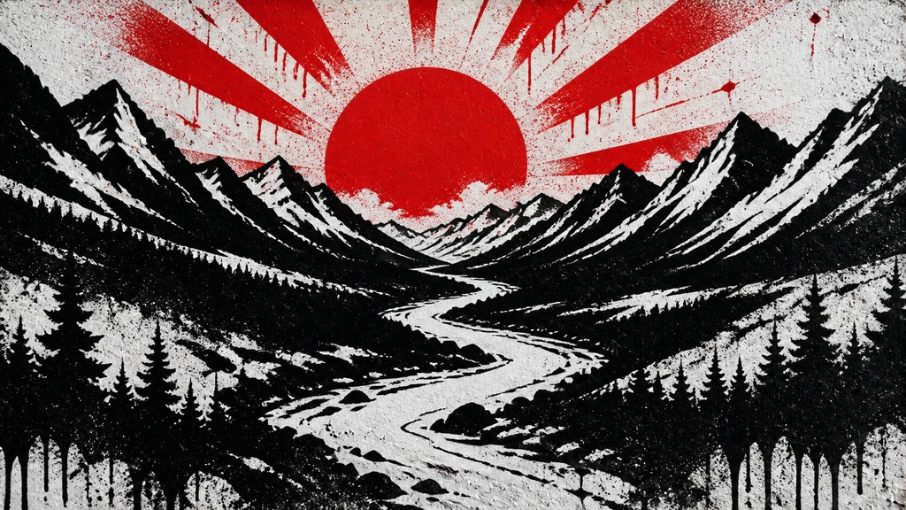 a vast valley with a river winding toward distant mountains at sunrise, no people, no text