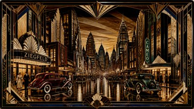 bustling city street panorama at dusk