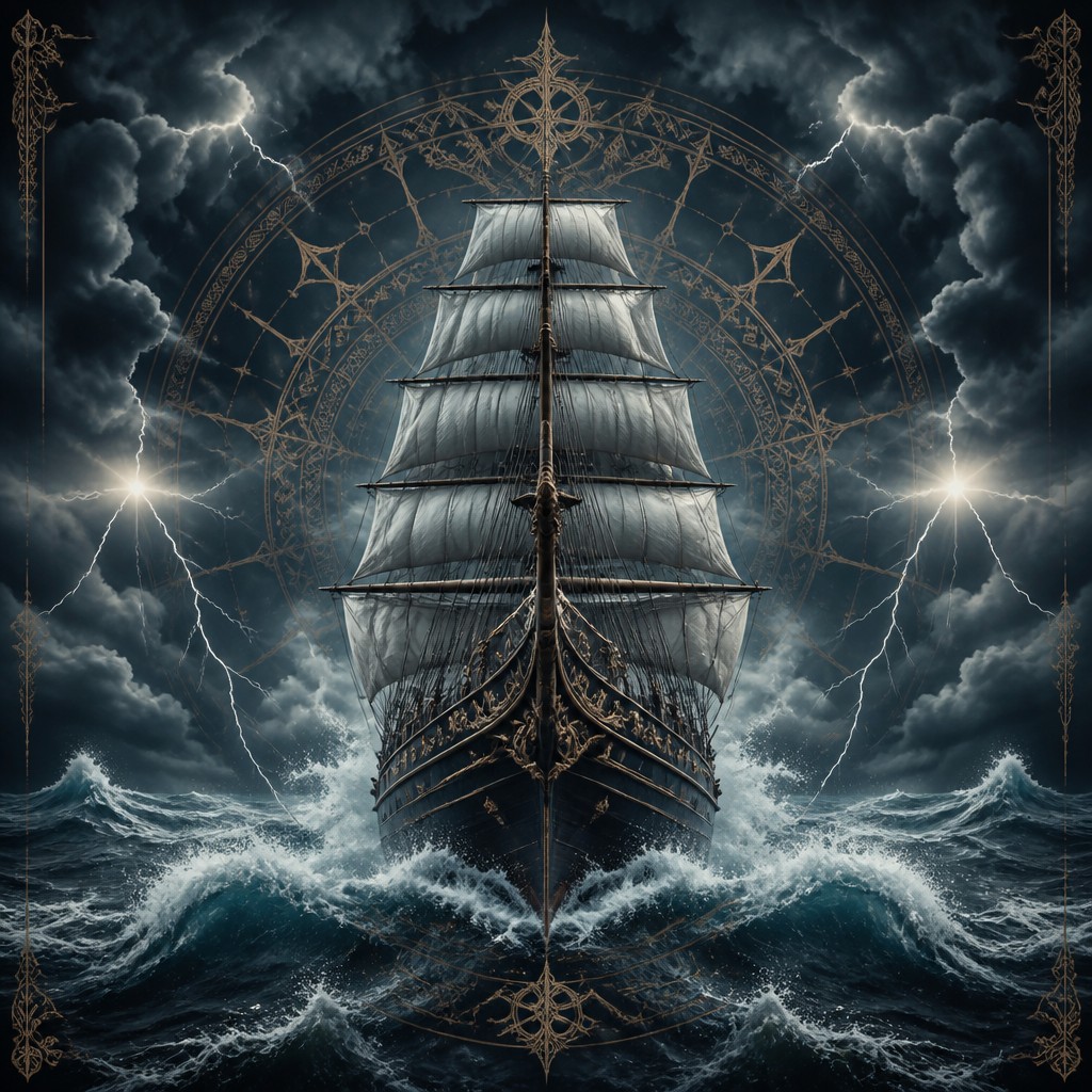 sailing ship on a stormy sea — Perfect Symmetry Art Style