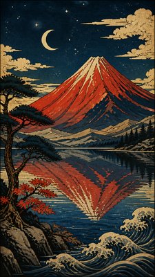 a tranquil mountain lake beneath a starry night sky, no people, no text