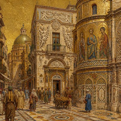 urban street with city activity — Palermo Art Style