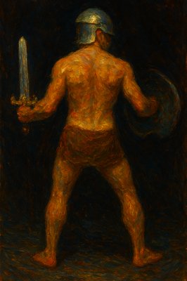 a painting of a man holding a sword