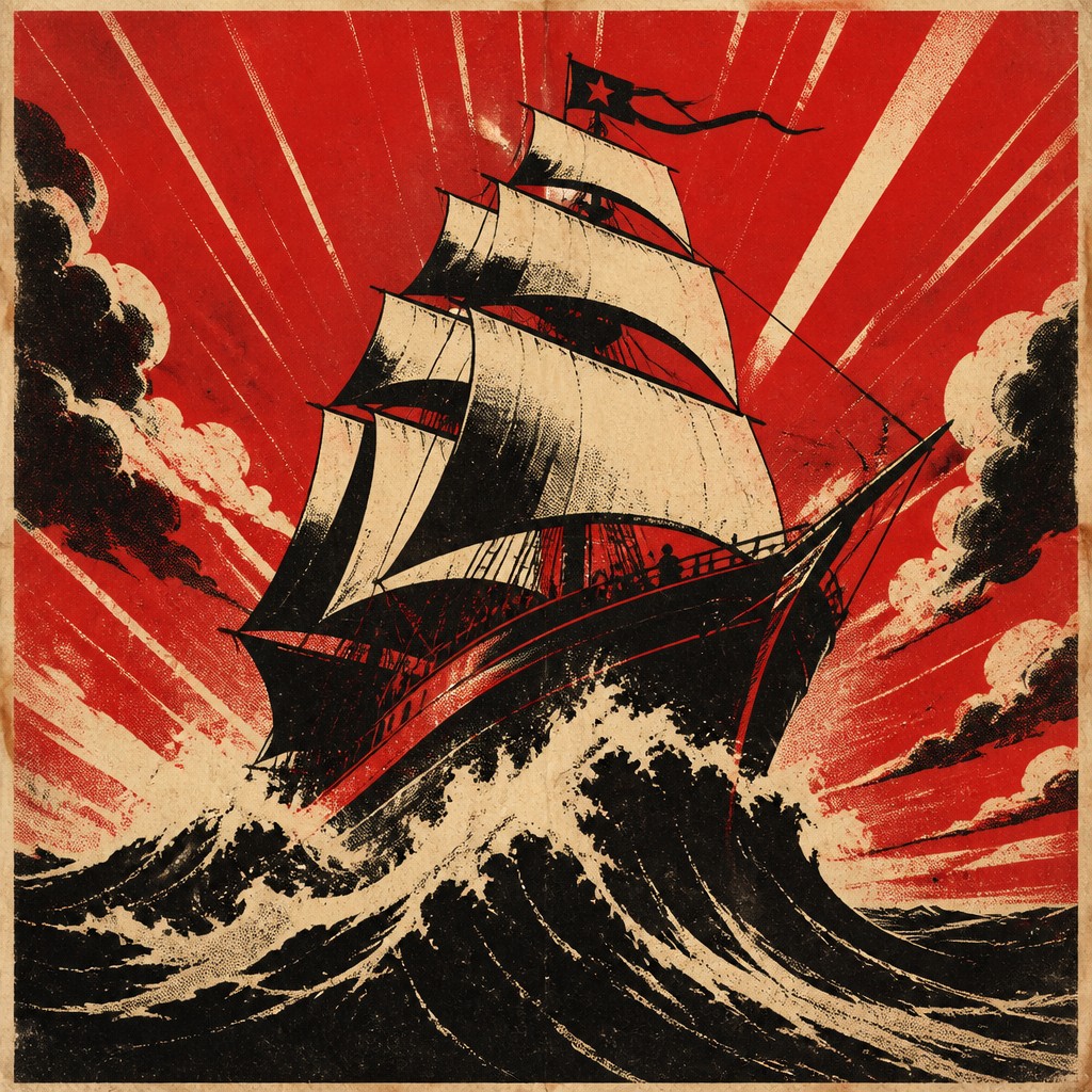 sailing ship on a stormy sea