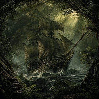 sailing ship on a stormy sea