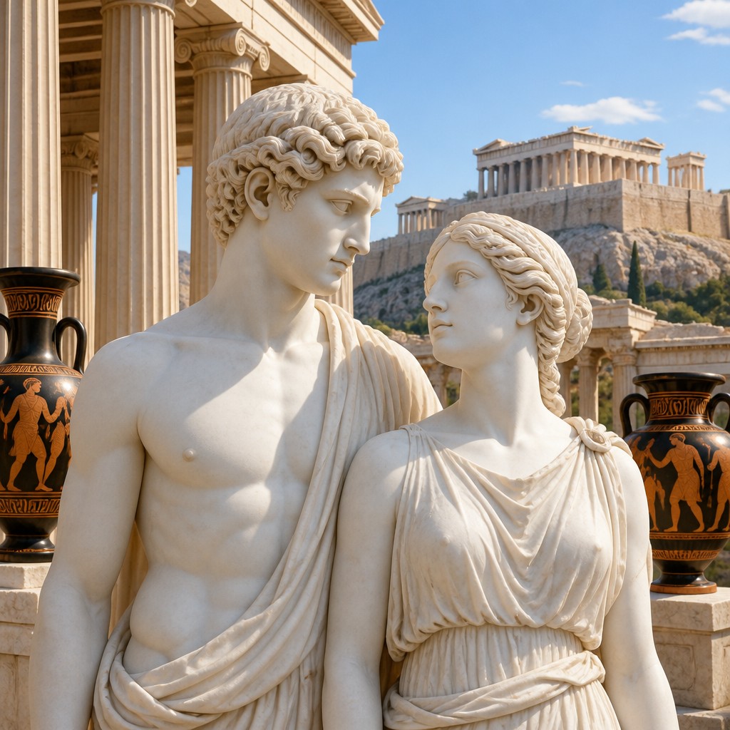 portrait of two people together — Athens Art Style