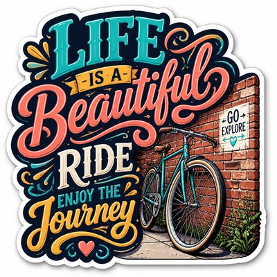 bicyle resting against a wall — Typography Sticker Design