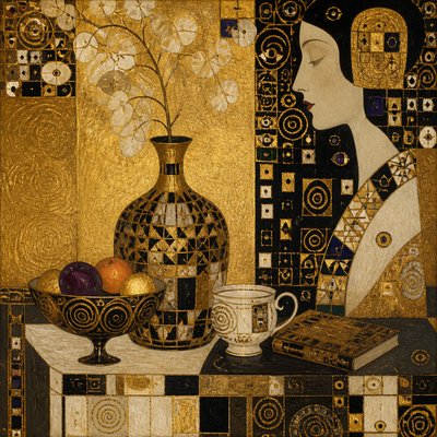 still life with everyday objects — Vienna Secession Art Style
