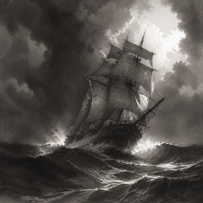 sailing ship on a stormy sea