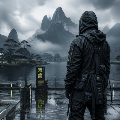 serene landscape with mountains and water