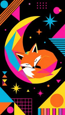 a sleeping baby fox curled on a crescent moon among soft stars, gentle and warm, no text
