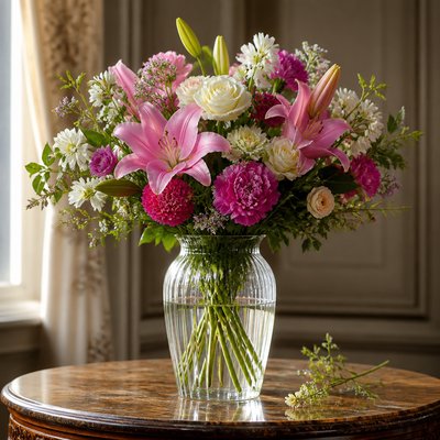bouquet of flowers in a glass vase