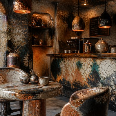 cozy cafe interior with warm lighting
