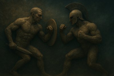 a painting of two naked men holding a mirror