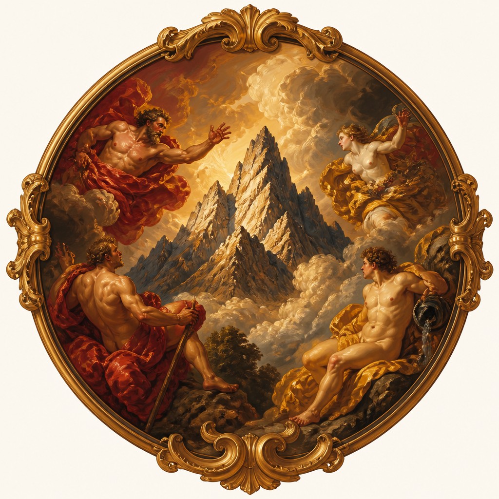 an emblem of a mountain peak inside a circle, simple bold shapes on a plain background, no text or lettering