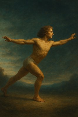 a painting of a man with his arms outstretched