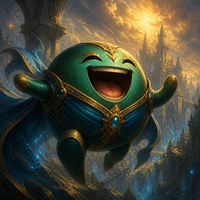 an exaggerated laughing face of an original round mascot character, bold and readable at small size, plain background, no text