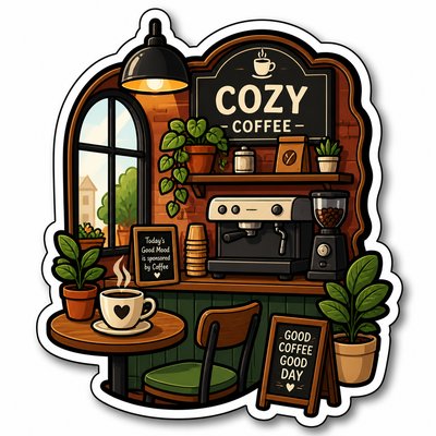 cozy cafe interior with warm lighting