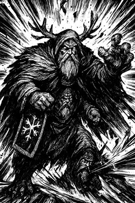 a drawing of a man with horns and a beard