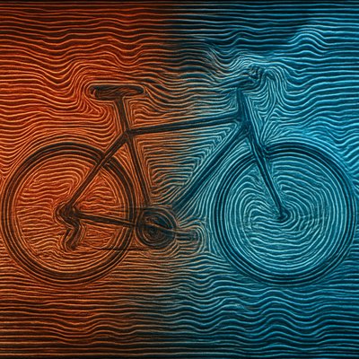 bicyle resting against a wall