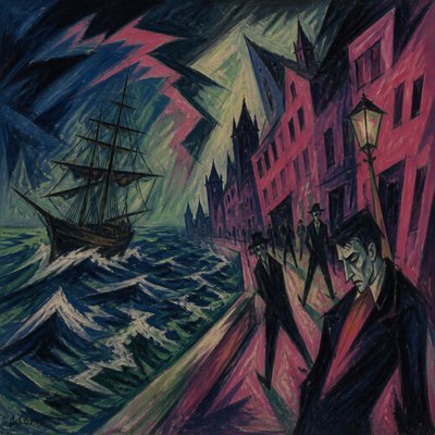 sailing ship on a stormy sea