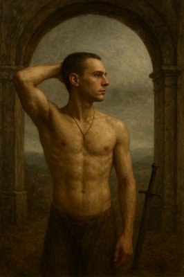 a painting of a man with a sword