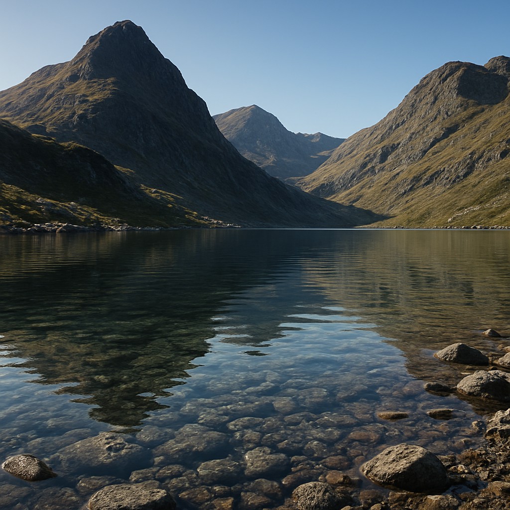 serene landscape with mountains and water