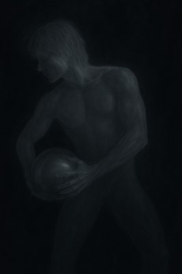 a black and white photo of a naked man