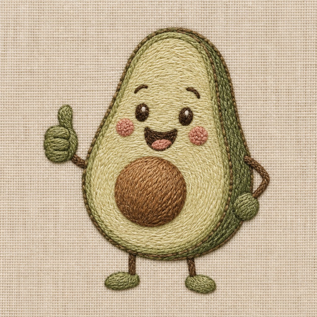 a happy avocado character giving a thumbs up, bold readable design on a plain background, no text