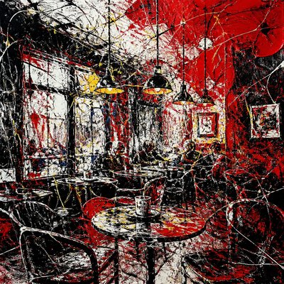 cozy cafe interior with warm lighting