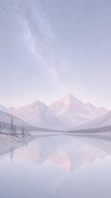 a tranquil mountain lake beneath a starry night sky, no people, no text