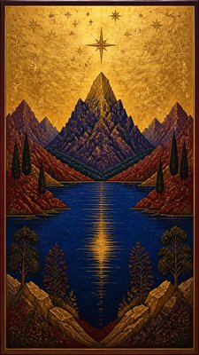 a tranquil mountain lake beneath a starry night sky, no people, no text
