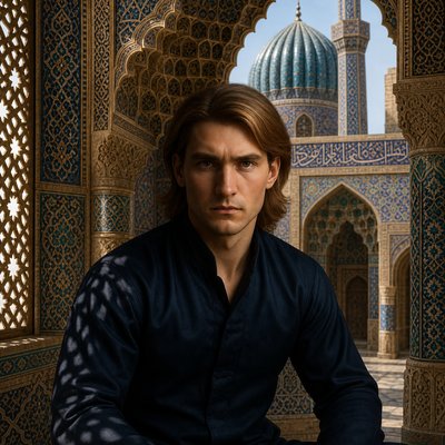 a man with long hair sitting in a room